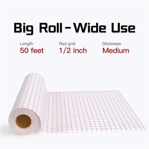 Clear Vinyl Transfer Paper Tape Roll-12 x 50 FT w/Alignment Grid - Picture 4 of 7